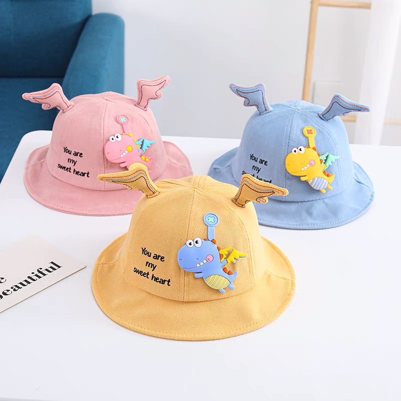 Mũ cho bé trai bé gái vành tròn thêu khủng long dễ thương , phù hợp 5 tháng - 4 tuổi