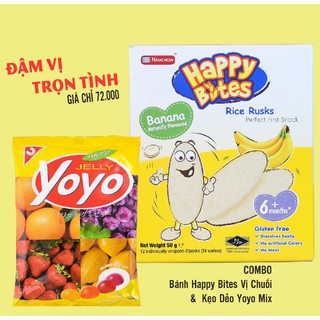 COMBO bánh ăn dặm HAPPY BITES (vị chuối)+ Kẹo dẻo YOYO (mix vị)