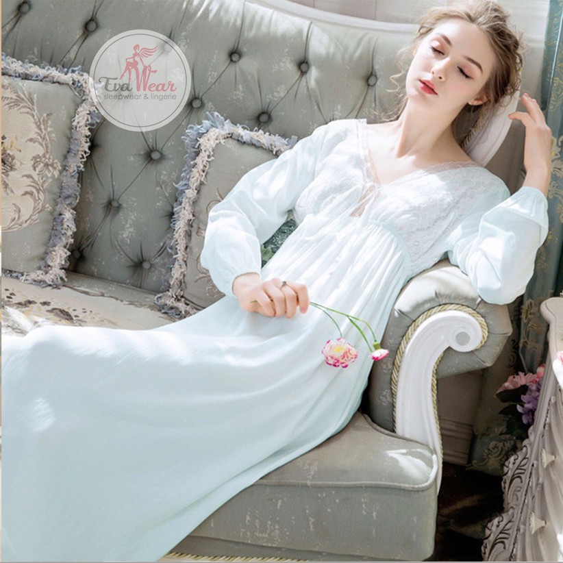Đầm ngủ dài tay  phong cách vintage thanh lịch