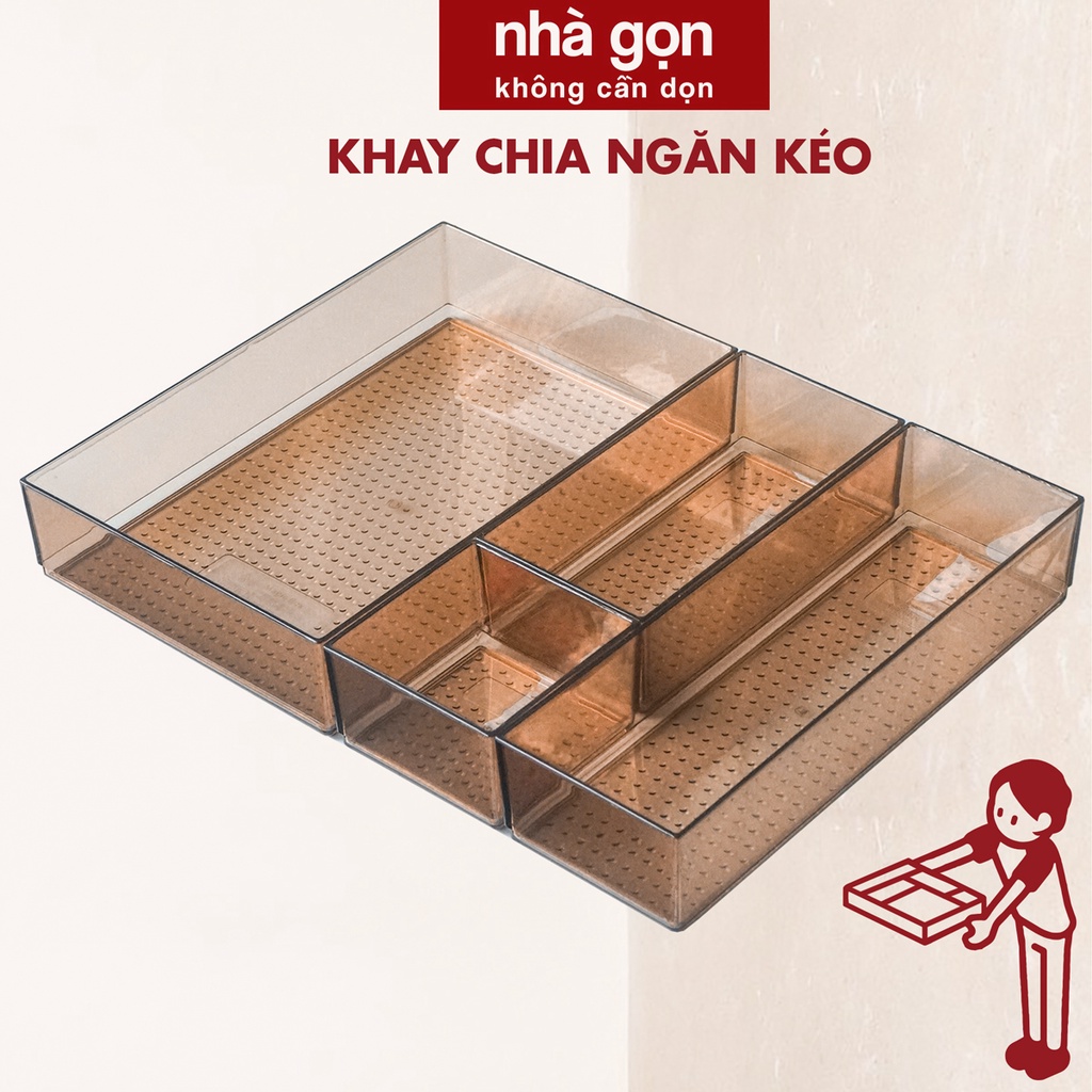 Bộ Khay Chia Ngăn Kéo Tủ nhiều size Nâu dễ sử dụng, mica nâu xịn - NHÀ GỌN KHÔNG CẦN DỌN