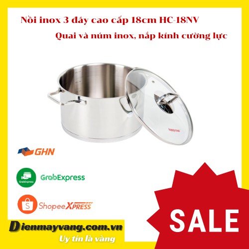 〖Sử dụng được bếp từ〗Nồi inox cao cấp 3 đáy Happy Cook Novelty HC-18NV (18cm) - Inox 304 an toàn cho sức khỏe