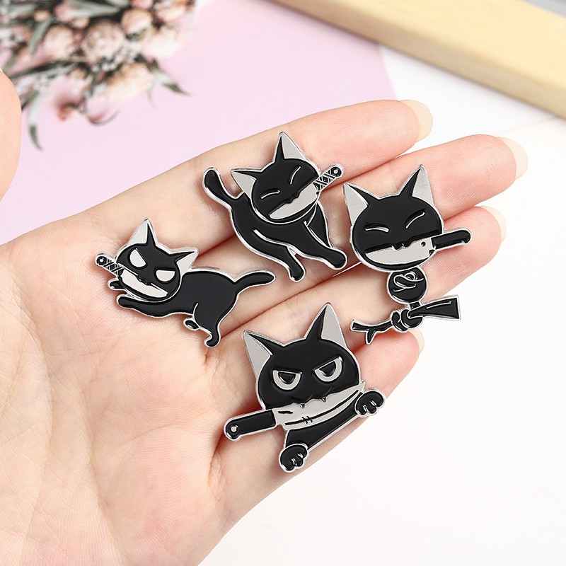 Huy hiệu cài áo QIHE JEWELRY hình mèo đen ngộ nghĩnh