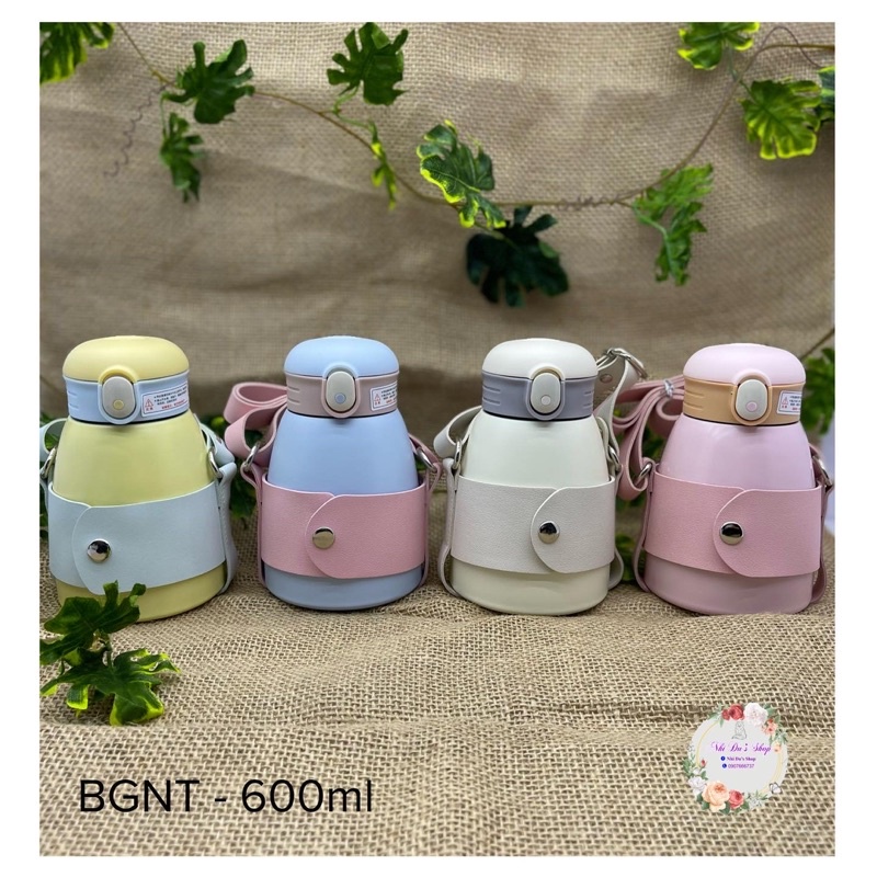 Bình giữ nhiệt siêu cute 600ml kèm sticker ,ống hút, quai xách