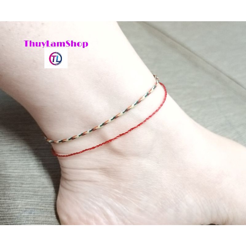 Lắc chân sợi chỉ ngũ sắc và chỉ đỏ Thái đã Trì Chú bình an may mắn