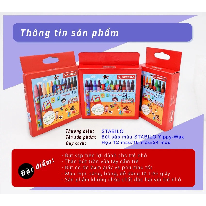 Bút sáp màu STABILO Yippy-wax hộp 12 màu (WX2812)