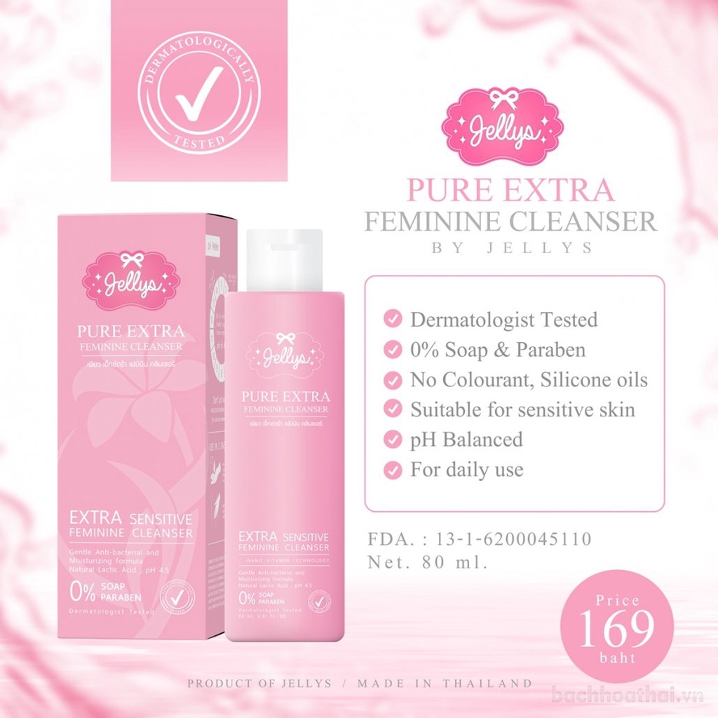 Dung dịch vệ sinh Jellys Pure Extra Feminine Cleanser (Thái Lan)