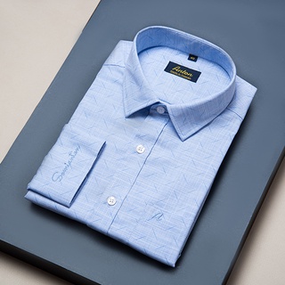 Áo Sơ Mi Nam Công Sở Trung Niên Thương Hiệu Anton Màu Xanh In Họa Tiết Vải Sợi Cotton- Y8561