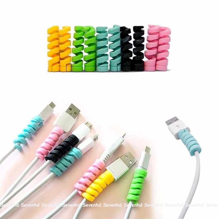 Ready Stock Set 4 Dây Quấn Bảo Vệ Cáp Sạc Usb Bằng Silicon Dạng Xoắn Ốc Nhiều Màu Chất Lượng Cao Cho Android Compatible For iPhone