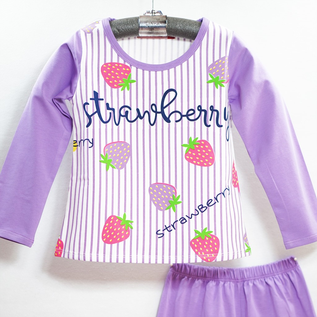 Bộ thun bé gái in quả dâu size nhỏ