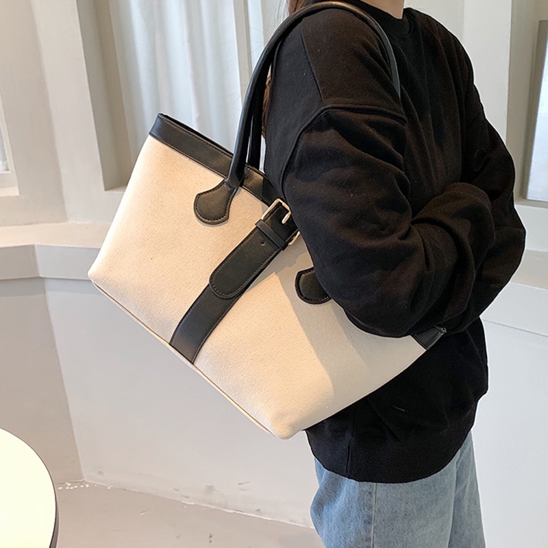 Túi Đeo Vai Bằng Vải canvas Cỡ Lớn Màu Nâu Thời Trang Cho Nữ