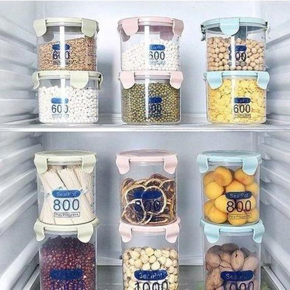 Set 3 hộp nhựa đựng thực phẩm, nắp cài viền cao su chắc chắn, chia vạch ở thân hộp (600 - 800 - 1000ml)