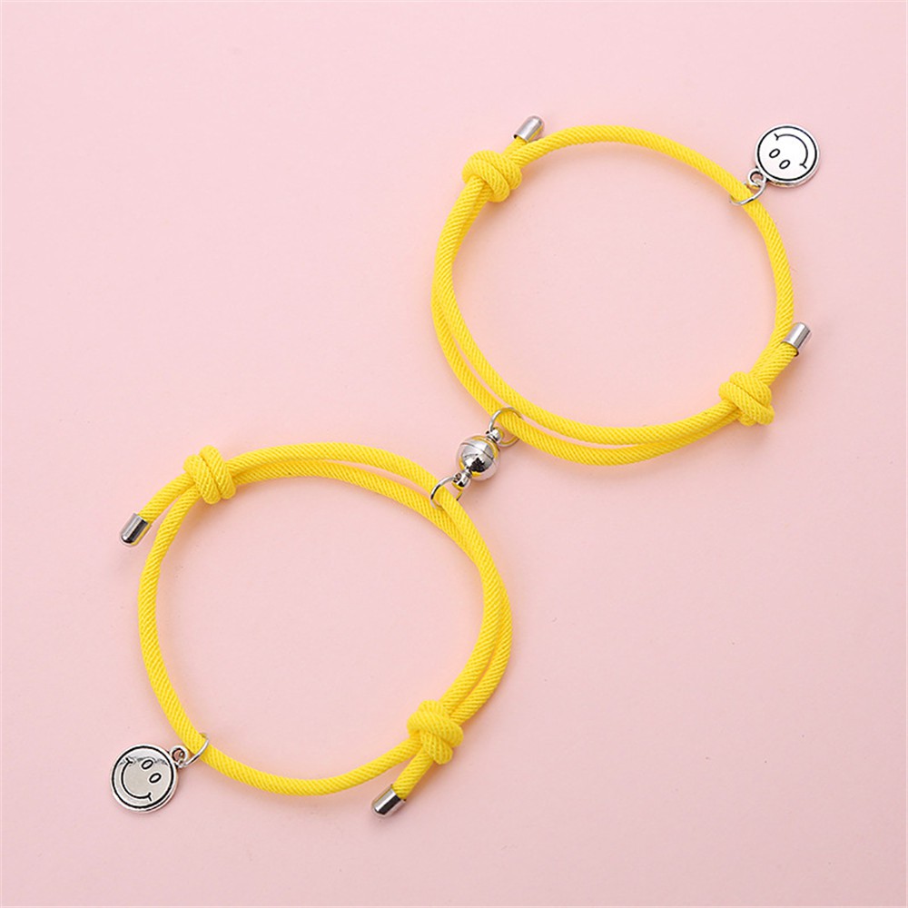 2 Vòng tay bện dây hình mặt cười với nam châm cho cặp đôi