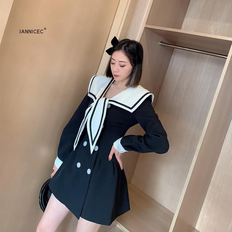 JANNICEC Mùa xuân và thu năm 2021 phiên bản mới của Hàn Quốc phong cách hải quân ve áo lớn tương phản màu sắc th