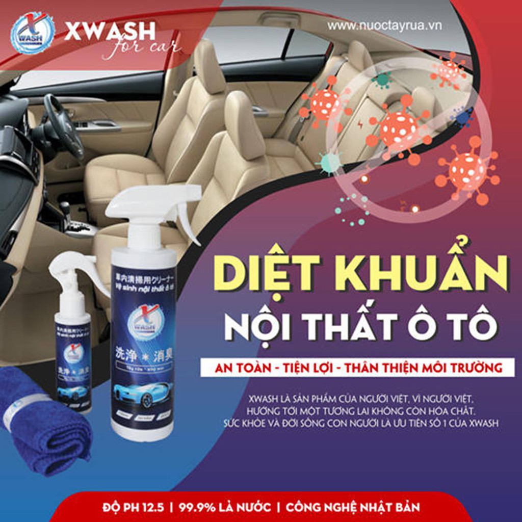 [CHÍNH HÃNG] XWash - Nước tẩy rửa, khử mùi nội thất ô tô KHÔNG HÓA CHẤT.