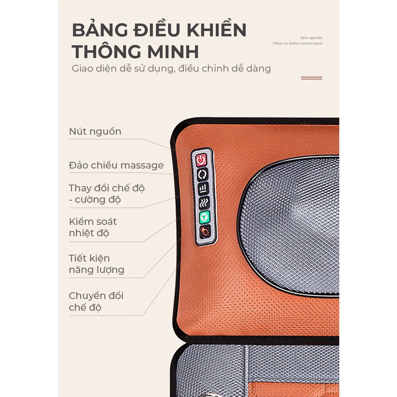 Nệm massage toàn thân Vispo VP-N20D chất liệu da, rung đa điểm giúp massage lưng, vai, gáy - Có gối massage hồng ngoại