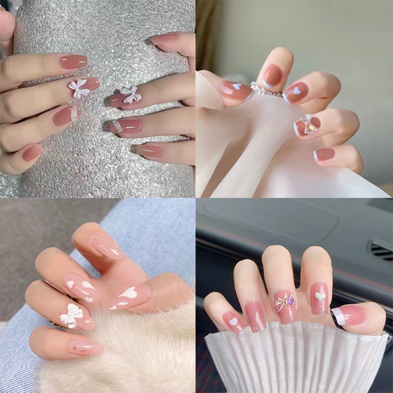Bộ 24 Móng Tay Giả Đính Nơ Có Thể Tháo Rời Thời Trang Mới