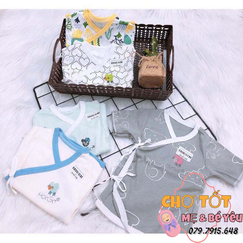 Combo 5 Áo Sơ Sinh Cột Dây HotGa Tay Dài,Tay Ngắn Cho Bé Gái Bé Trai (100% Cotton Bozip Mềm Không Xù Lông Nhiều Mẫu)