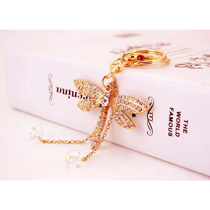 Móc khóa hình chuồn chuồn đính kim cương giả dễ thương