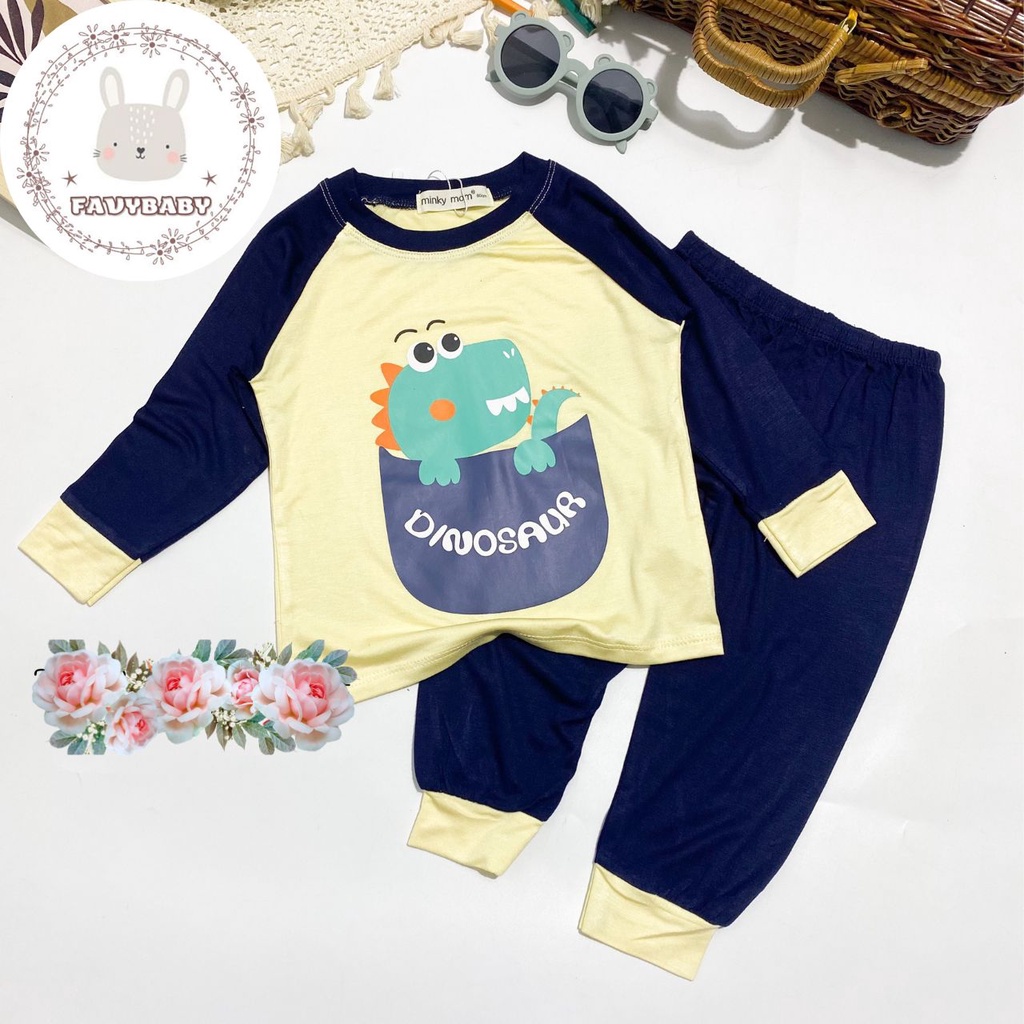 Bộ Dài Tay MINKY MOM Chính Hãng Bé Trai Bé Gái Thun Lạnh Hình in Động Vật Và Túi Cho Trẻ Em 0 1 2 3 4 5 Tuổi- Favybaby
