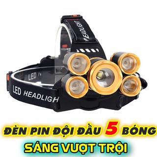 Đèn pin đội đầu 5 bóng cực sáng kèm pin sạc.BH