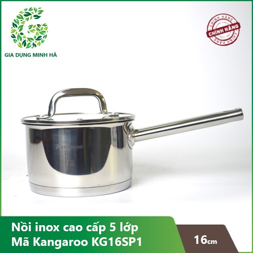 Nồi inox vung kính cầm tay Kangaroo  KG16SP1 - size 16 cm – Sản phẩm chính hãng