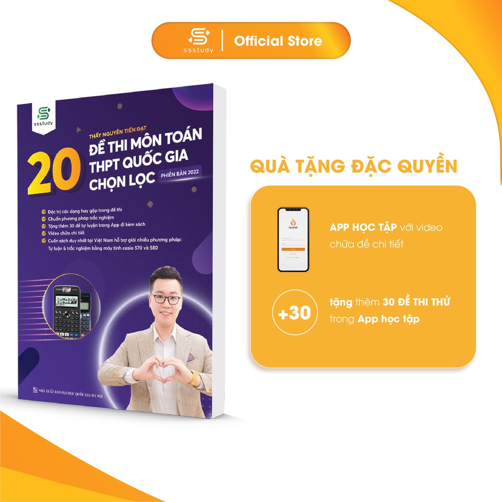 Sách 20 đề thi môn toán THPT quốc gia chọn lọc biên soạn bởi thầy Nguyễn Tiến Đạt (tặng kèm app học và giải đề chi tiết)