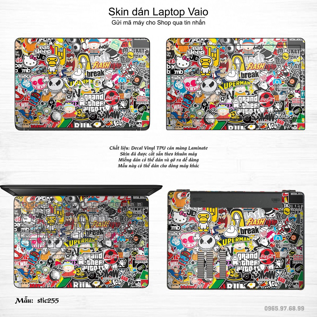 Skin dán Laptop Sony Vaio in hình sticker bomb (inbox mã máy cho Shop)