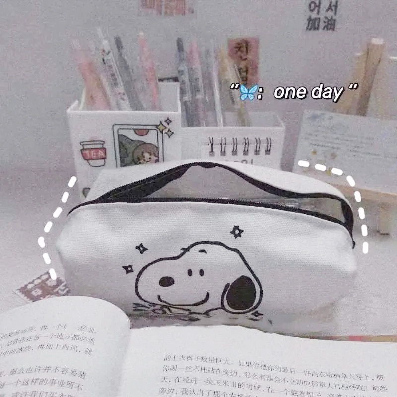 Túi đựng bút bằng vải canvas sức chứa lớn in hình Snoopy dễ thương