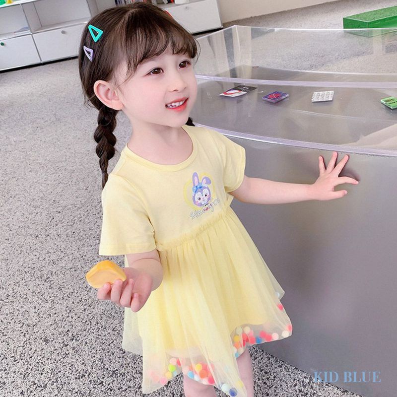Đầm Công Chúa Phối Lưới Màu Cầu Vồng Họa Tiết Ngôi Sao Hoạt Hình Cho Bé Gái