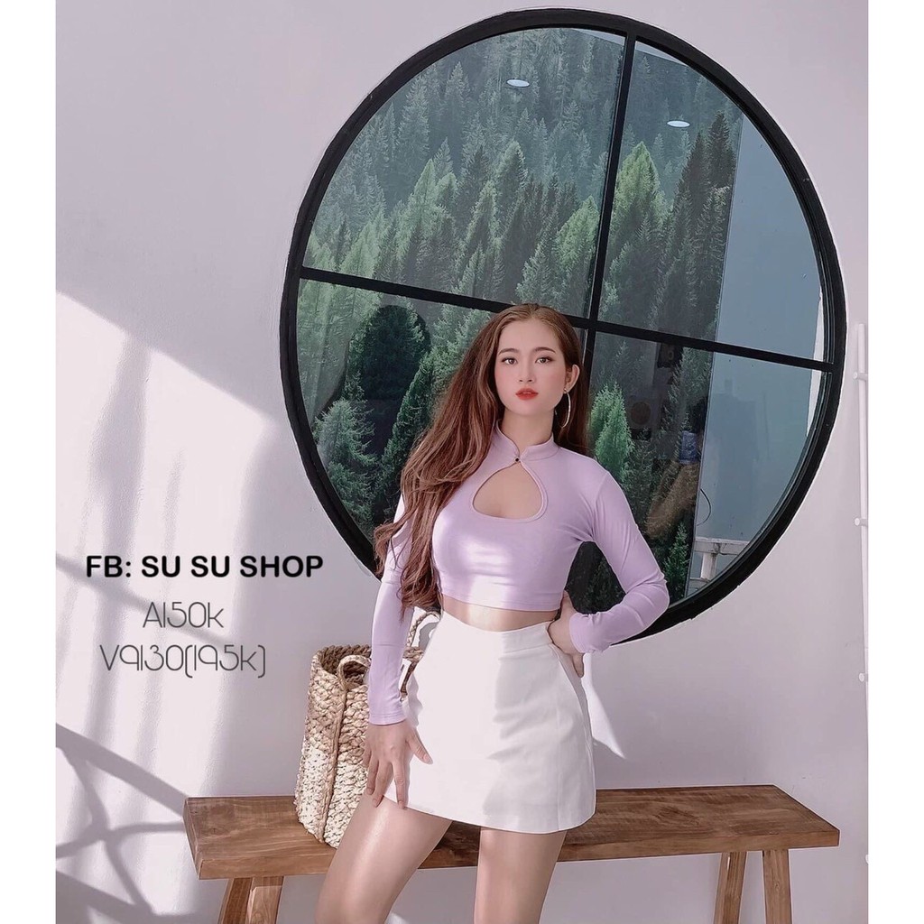 Áo sườn xám croptop vải borip cổ giọt nước thời trang TTSA0853