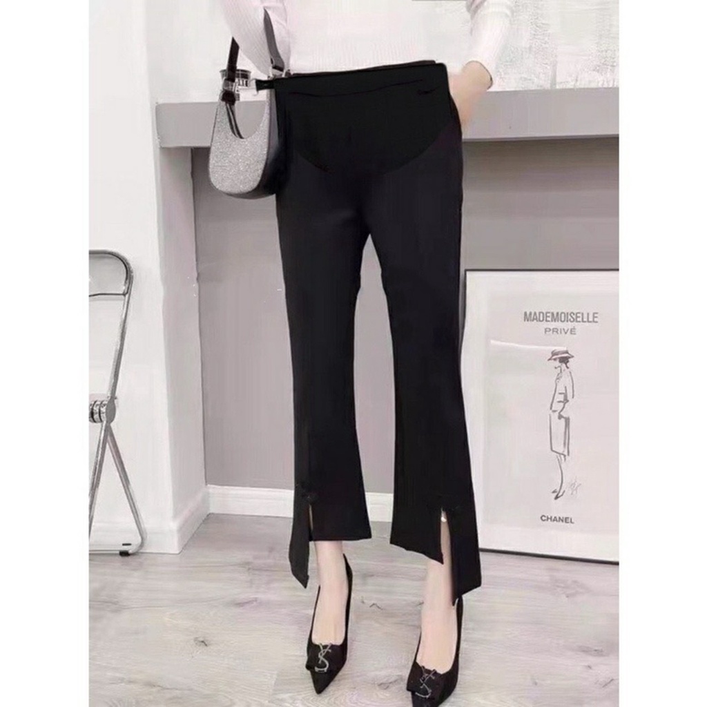 Quần Bầu Ống Loe Công Sở chất umi Hàn thiết kế lệch gấu xẻ tà siêu xinh  QB5568