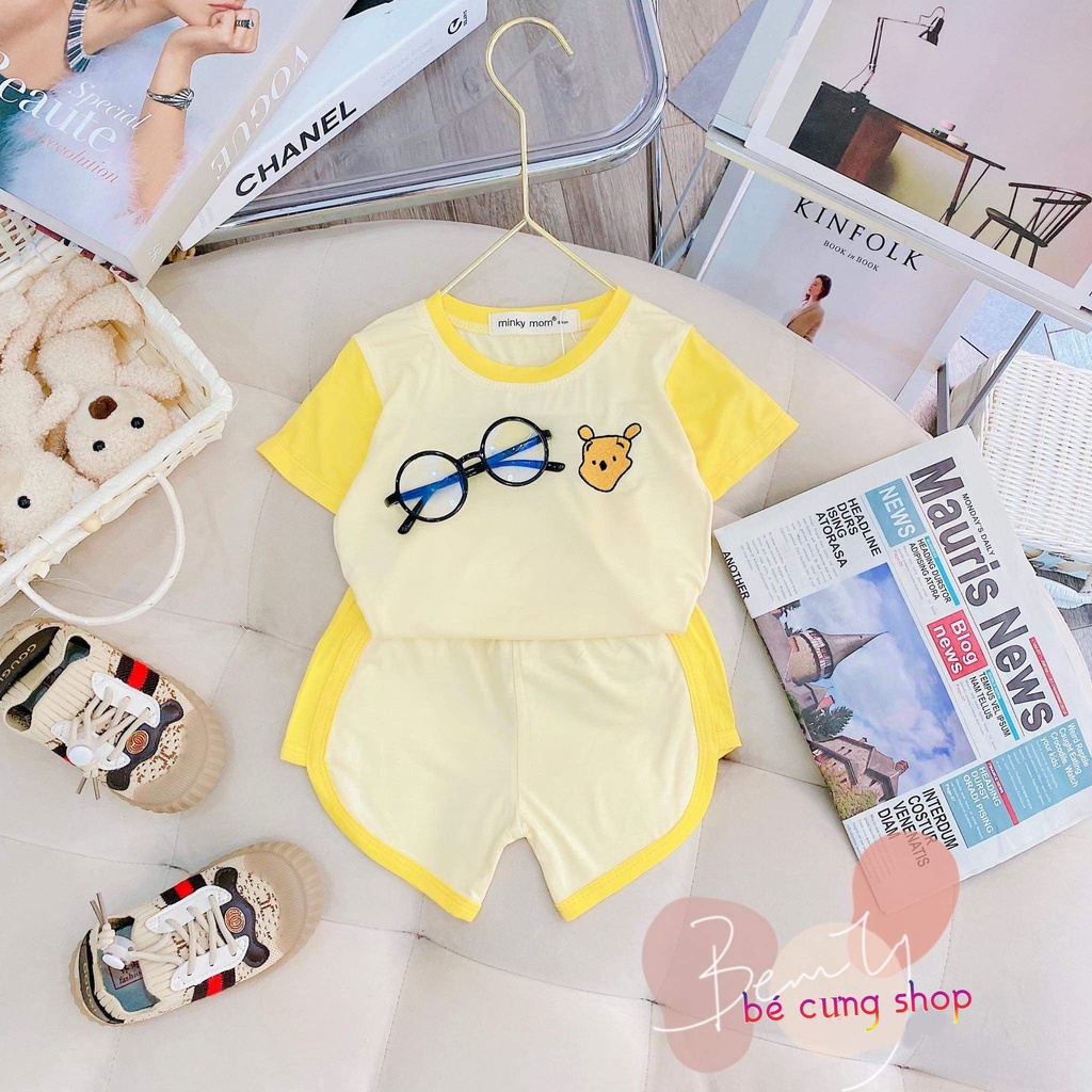 Hot !!! Sale Bộ quần áo cộc tay, hàng MINKY MOM CHÍNH HÃNG thêu họa tiết động vật cho bé trai, bé gái từ 7-28kg