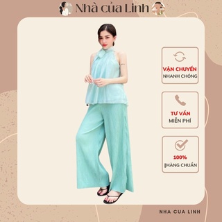 Set áo yếm mix quần suông dly dài cổ cột nơ 🎀. set 2 món , yếm voan + quần dập ly