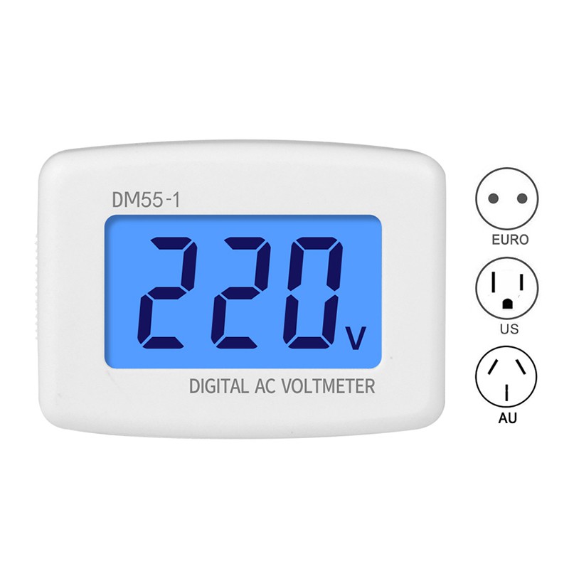 Vôn kế điện tử DM55-1 AC 80-300V đầu cắm EU US US điện áp 110-220V có màn hình LCD