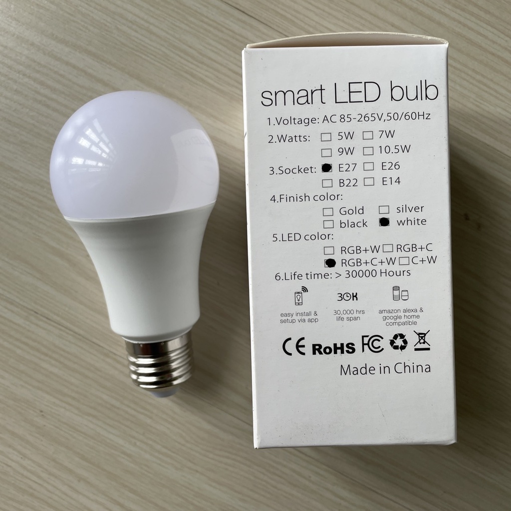 Đèn Led Bulb RGB Tuya thông minh 16 triệu màu kết nối Wifi