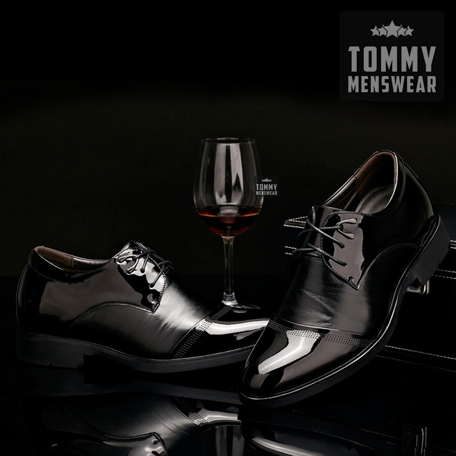 Giày Nam Tăng Chiều Cao - TẶNG TẤT - Giày Tây Nam Đen Bóng Sành Điệu GD56