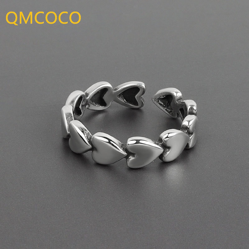 Nhẫn Bạc Hở Hình Trái Tim Dễ Thương Có Thể Điều Chỉnh Kích Thước