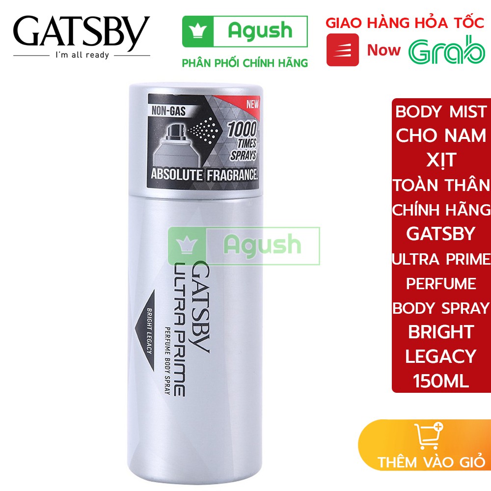 Body mist cho nam xịt toàn thân chính hãng Gatsby Ultra Prime Perfume Body Spray Bright Legacy 150ml thơm giữ mùi lâu