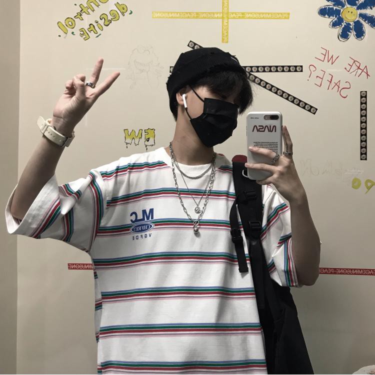 Áo Thun Tay Lỡ Thời Trang Trẻ Trung 229979Áo Thun Kẻ SọC Phong CáCh Harajuku Cho Nam