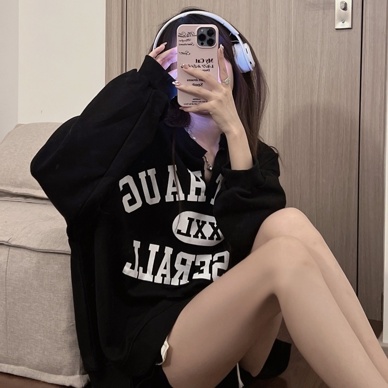 ZHELIHANGFEI Áo Thun Tay Dài Dáng Rộng Thiết Kế Rách Cá Tính Hợp Thời Trang