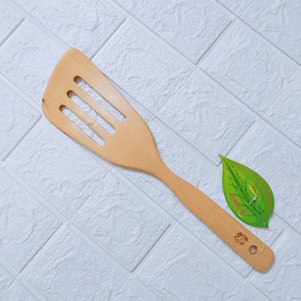 Xẻng xào nấu thức ăn bằng gỗ Beech chống mốc kháng khuẩn Muỗng Gỗ cán dài 04