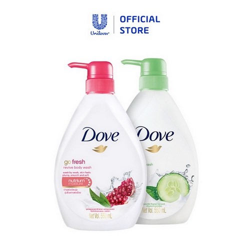 Bộ 2 Sữa tắm dưỡng ẩm Dove Hương Dưa Leo Trà Xanh và Hương Lựu & Chanh (550ml x2)