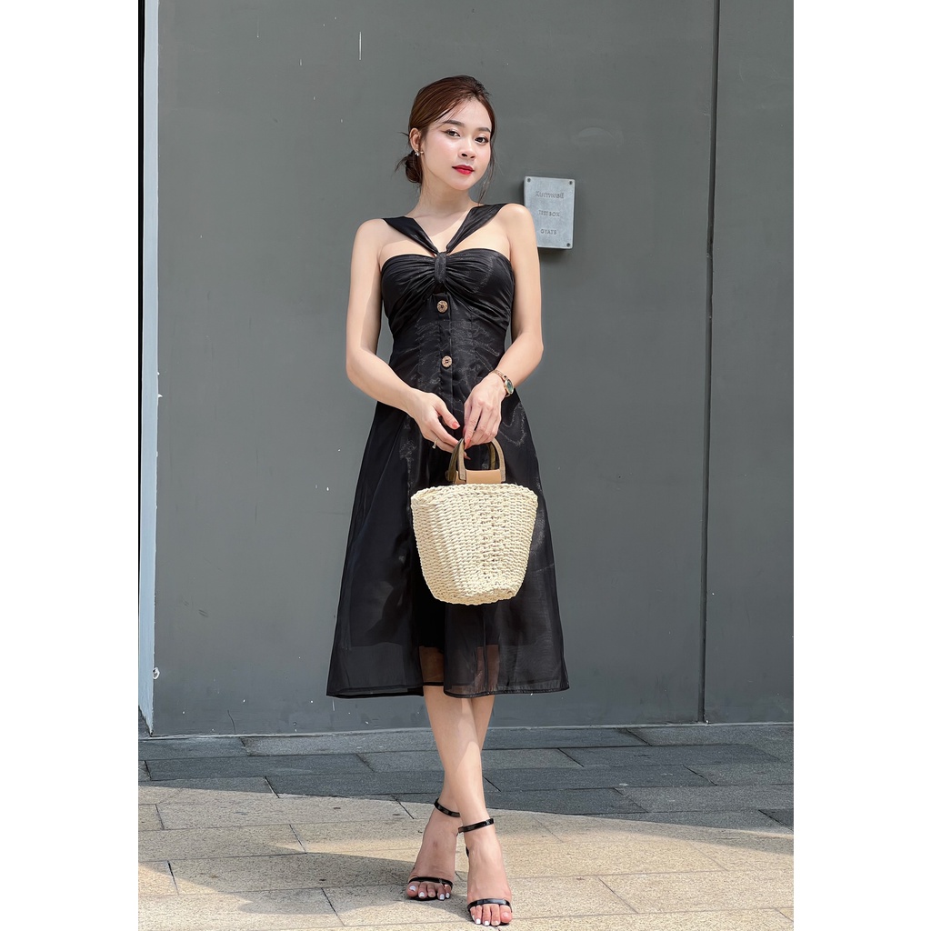 Đầm midi nơ ngực dây Joven