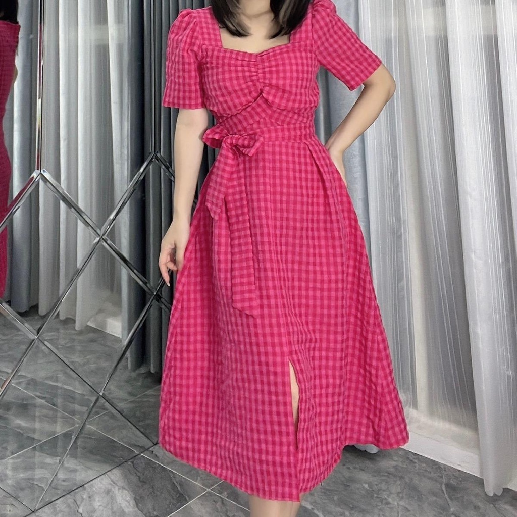 Váy kẻ thắt eo T145