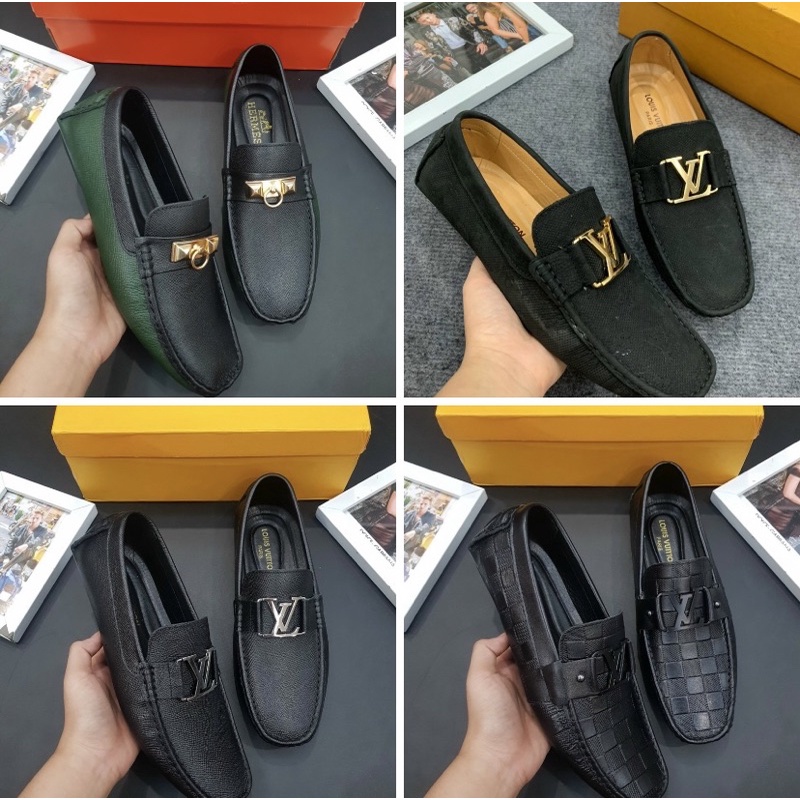 Giầy lười dáng moca có hoạ tiết logo LV thời trang nam, Giầy sục nam phong cách hàn quốc btshop từ 38 đến 42