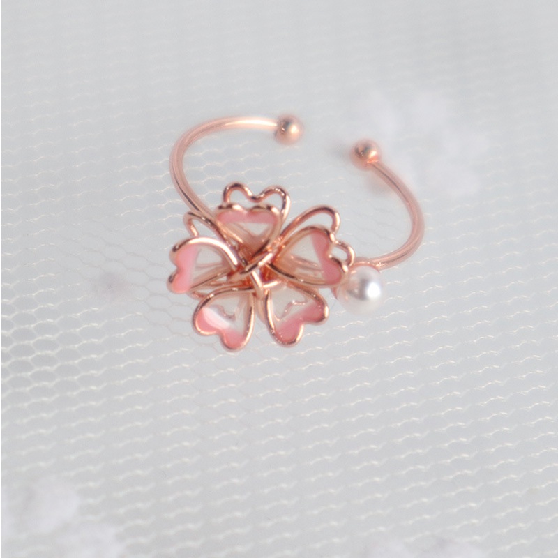 [Hàng Mới Về] Nhẫn Hở Đuôi Hình Hoa Anh Đào Tráng Men Ba Chiều Đính Hạt Ngọc Trai Thời Trang Mùa Hè Cho Nữ