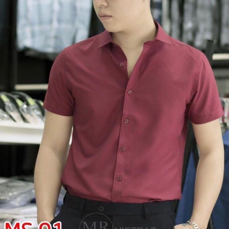 Áo sơ mi nam trơn tay ngắn chất vải lụa cao cấp đẹp giá rẻ TAKA 22 | BigBuy360 - bigbuy360.vn