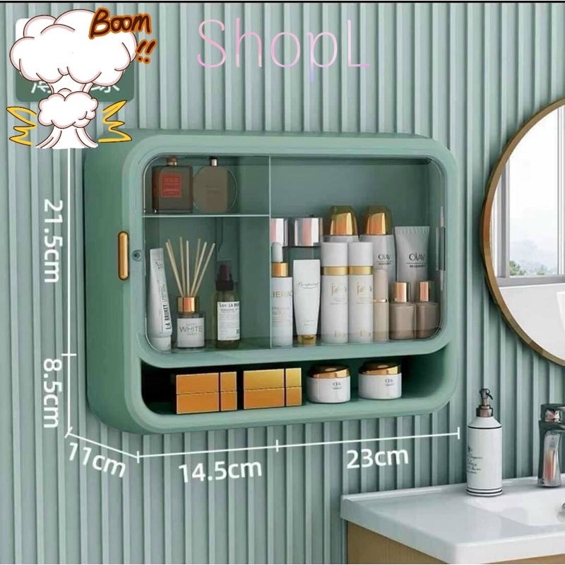 Kệ đựng mỹ phẩm treo nhà tắm -gắn tường phòng ngủ cao cấp kiêm tủ thuốc bằng nhựa