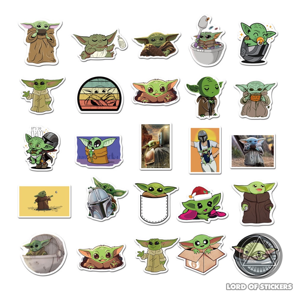 Set 50 Hình Dán Baby Yoda Grogu Sticker Star Wars Chống Thấm Nước Trang Trí Mũ Bảo Hiểm, Ván Trượt, Laptop, Vali, Sổ
