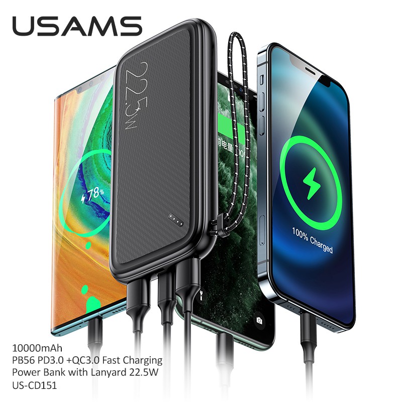 USAMS Sạc Dự Phòng 10000mah 22.5w PD3.0 + QC3.0 Cho Iphone 12 Pro Max 11 8